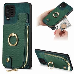 For Samsung Galaxy A42 5G Cross Leather Ring Vertical Zipper Wallet Back Phone Case(Green)