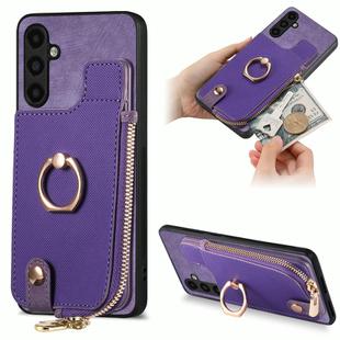 For Samsung Galaxy A54 5G Cross Leather Ring Vertical Zipper Wallet Back Phone Case(Purple)