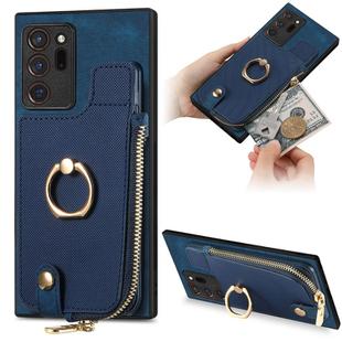 For Samsung Galaxy Note20 Ultra Cross Leather Ring Vertical Zipper Wallet Back Phone Case(Blue)