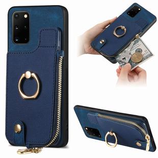 For Samsung Galaxy S20+ Cross Leather Ring Vertical Zipper Wallet Back Phone Case(Blue)
