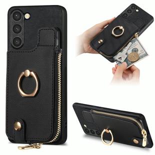 For Samsung Galaxy S23+ 5G Cross Leather Ring Vertical Zipper Wallet Back Phone Case(Black)