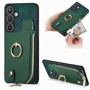 For Samsung Galaxy S24 5G Cross Leather Ring Vertical Zipper Wallet Back Phone Case(Green)