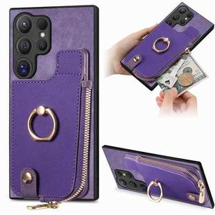 For Samsung Galaxy S24 Ultra 5G Cross Leather Ring Vertical Zipper Wallet Back Phone Case(Purple)