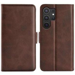 For Samsung Galaxy S25 Ultra 5G Dual-side Magnetic Buckle Horizontal Flip Leather Phone Case(Brown)