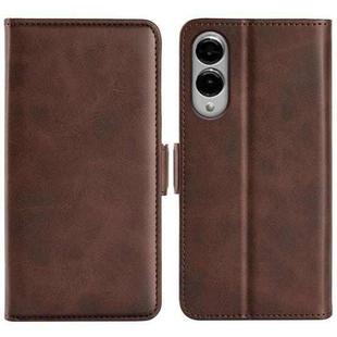 For Samsung Galaxy S25 Edge 5G Dual-side Magnetic Buckle Horizontal Flip Leather Phone Case(Brown)