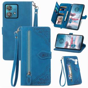 For Motorola Moto  Edge 40 Neo Embossed Flower Zipper Leather Phone Case(Blue)