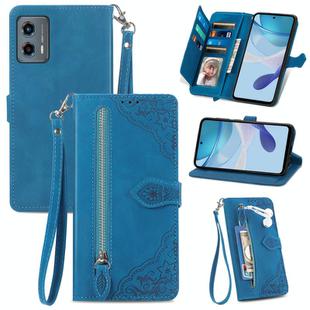 For Motorola Moto G 5G 2023 Embossed Flower Zipper Leather Phone Case(Blue)