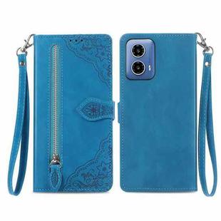 For Motorola Moto G34  5G Embossed Flower Zipper Leather Phone Case(Blue)