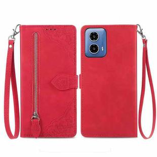 For Motorola Moto G34  5G Embossed Flower Zipper Leather Phone Case(Red)