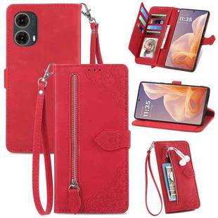 For Motorola Moto G 85 Embossed Flower Zipper Leather Phone Case(Red)