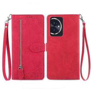 For Honor 100 Embossed Flower Zipper Leather Phone Case(Red)