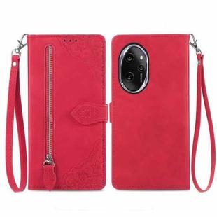 For Honor 100 Pro Embossed Flower Zipper Leather Phone Case(Red)
