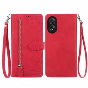 For Honor  X5 Plus Embossed Flower Zipper Leather Phone Case(Red)