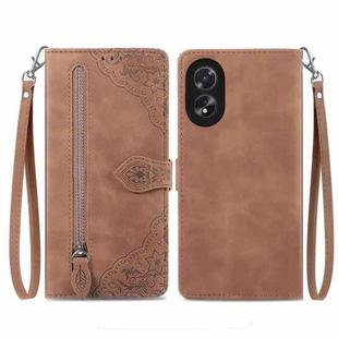 For Honor  X5 Plus Embossed Flower Zipper Leather Phone Case(Brown)