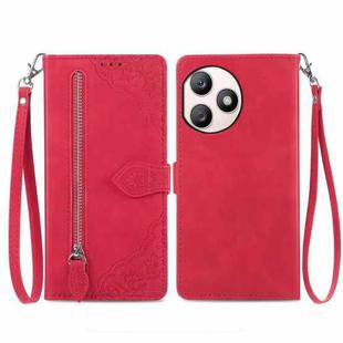 For Honor X50i+ Embossed Flower Zipper Leather Phone Case(Red)