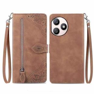 For Honor X50i+ Embossed Flower Zipper Leather Phone Case(Brown)