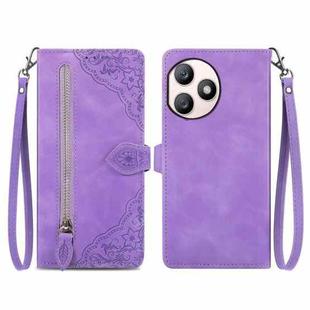 For Honor X50i+ Embossed Flower Zipper Leather Phone Case(Purple)