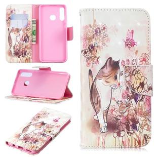 3D Colored Drawing Pattern Horizontal Flip Leather Case for  Huawei P30 Lite, with Holder & Card Slots & Wallet(Cat)