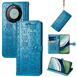 For Huawei Mate 60 Pro Cat and Dog Embossed Leather Phone Case(Blue)
