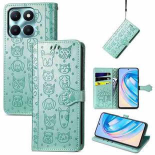 For Honor X6A Cat and Dog Embossed Leather Phone Case(Green)