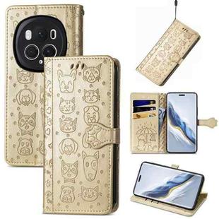For Honor Magic6 Pro Cat and Dog Embossed Leather Phone Case(Gold)