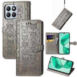 For Honor X8b Cat and Dog Embossed Leather Phone Case(Grey)