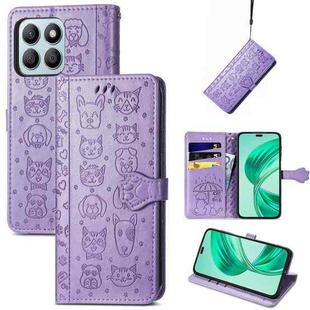 For Honor X8b Cat and Dog Embossed Leather Phone Case(Purple)