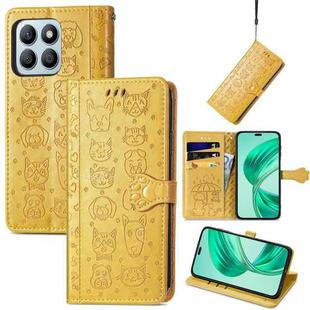 For Honor X8b Cat and Dog Embossed Leather Phone Case(Yellow)