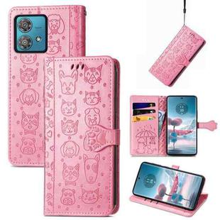 For Motorola Edge 40 Neo Cat and Dog Embossed Leather Phone Case(Pink)