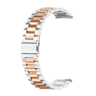 For Huawei Watch GT4 46mm Three Bead Stainless Steel Metal Watch Band(Silver+Rose Gold)