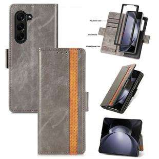 For Samsung Galaxy Z Fold5 5G CaseNeo Splicing Dual Magnetic Buckle Leather Phone Case(Grey)