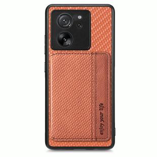 For Xiaomi 13T / 13T Pro Carbon Fiber Magnetic Card Bag Phone Case(Brown)