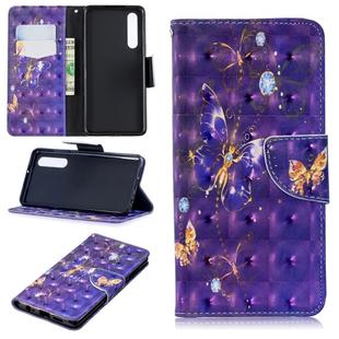 3D Colored Drawing Pattern Horizontal Flip Leather Case for  Huawei P30, with Holder & Card Slots & Wallet(Purple Butterfly)