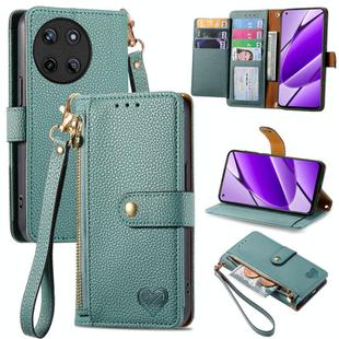 For Realme 11 4G Global Love Zipper Lanyard Leather Phone Case(Green)