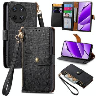 For Realme 11 4G Global Love Zipper Lanyard Leather Phone Case(Black)