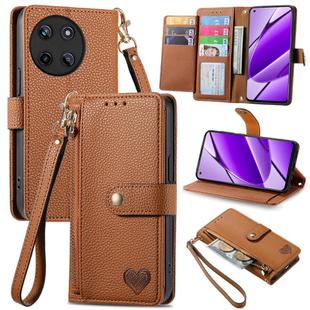 For Realme 11 4G Global Love Zipper Lanyard Leather Phone Case(Brown)
