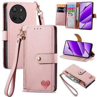 For Realme 11 4G Global Love Zipper Lanyard Leather Phone Case(Pink)