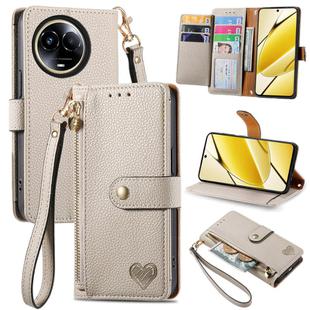 For Realme 5G Global Love Zipper Lanyard Leather Phone Case(White)
