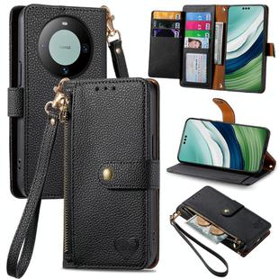 For Huawei Mate 60 Pro Love Zipper Lanyard Leather Phone Case(Black)