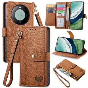 For Huawei Mate 60 Pro Love Zipper Lanyard Leather Phone Case(Brown)
