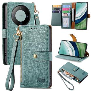 For Huawei Mate 60 Love Zipper Lanyard Leather Phone Case(Green)