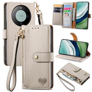 For Huawei Mate 60 Love Zipper Lanyard Leather Phone Case(White)