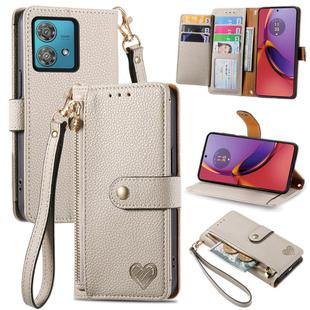 For Motorola Moto G84 Love Zipper Lanyard Leather Phone Case(White)