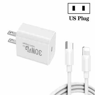 Single Port PD30W USB-C / Type-C Charger with Type-C to 8 Pin Data Cable US Plug