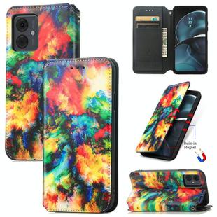 For Motorola Moto G14 CaseNeo Colorful Magnetic Leather Phone Case(Colorful Cloud)
