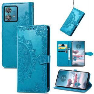 For Motorola  Edge 40 Neo Mandala Flower Embossed Leather Phone Case(Blue)