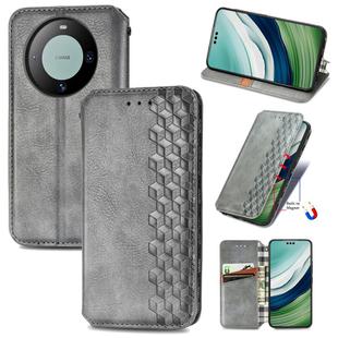 For Huawei Mate 60 Pro Cubic Grid Pressed Magnetic Leather Phone Case(Grey)