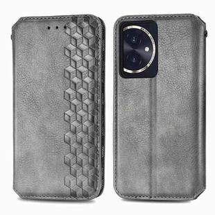 For Honor 100 5G Cubic Grid Pressed Magnetic Leather Phone Case(Grey)