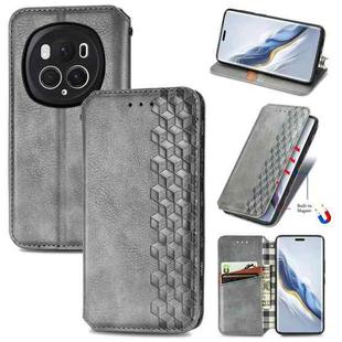 For Honor Magic6 Pro Cubic Grid Pressed Magnetic Leather Phone Case(Grey)