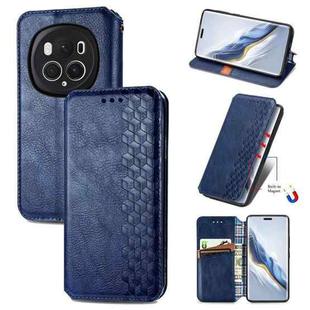 For Honor Magic6 Pro Cubic Grid Pressed Magnetic Leather Phone Case(Blue)